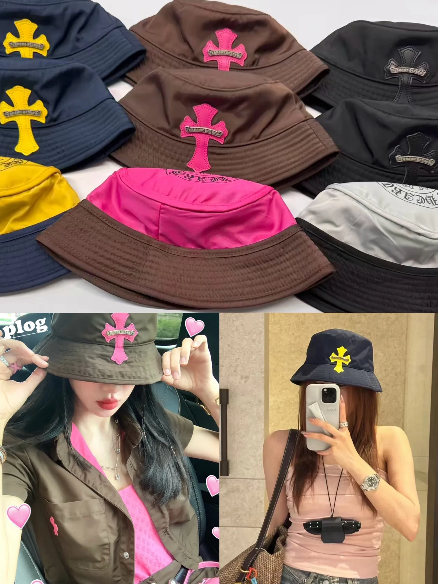 Hot single style high version Crow Heart bucket hat